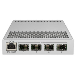 MikroTik Cloud Router Switch 305-1G-4S+IN with 800MHz CPU, 512MB RAM, 1xGigabit LAN, 4 x SFP+ cages, RouterOS L5 or SwitchOS (dual boot), metallic desktop case, PSU