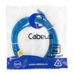 Cabeus PC-UTP-RJ45-Cat.5e-5m-BL Патч-корд U/UTP, категория 5е, 2xRJ45/8p8c, неэкранированный, синий, PVC, 5м