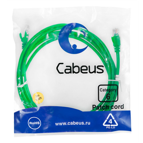 Cabeus PC-UTP-RJ45-Cat.6-3m-GN Патч-корд U/UTP, категория 6, 2xRJ45/8p8c, неэкранированный, зеленый, PVC, 3м