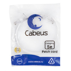 Cabeus PC-UTP-RJ45-Cat.5e-0.5m-WH-LSZH Патч-корд U/UTP, категория 5е, 2xRJ45/8p8c, неэкранированный, белый, LSZH, 0.5м