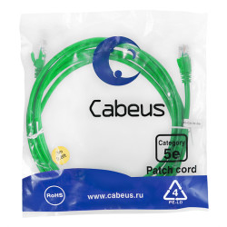 Cabeus PC-UTP-RJ45-Cat.5e-3m-GN Патч-корд U/UTP, категория 5е, 2xRJ45/8p8c, неэкранированный, зеленый, PVC, 3м