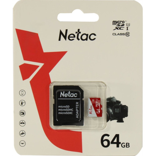 Netac P500 ECO 64GB MicroSDXC U1/C10 up to 80MB/s, retail pack with SD Adapter