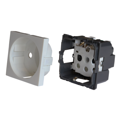 Розетка электрическая Mosaic одинарная с заземлением и шторками, безвинтовое подключение, белая