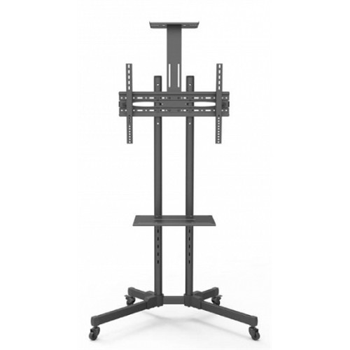 Мобильная стойка Wize Pro [M55] для дисплеев 32”– 65”, Max VESA 600x400 мм, высота 180 см, вертикальная регулировка, регулируемая полка для медиаплеера, полка для камеры ВКС, до 50 кг, черн.