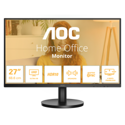 27' AOC U27B3A 3840x2160, WLED, 16:9, IPS, 350 cd, 1000:1, 20M:1, 4ms, 178/178, HDMI*2, DP, 60 Hz, Speak, Tilt, HAS, VESA, Внутр, Black, 3y