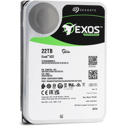 Seagate Exos X22 HDD SATA 22Tb, 7200 rpm, 512Mb buffer, 512e/4Kn, CMR, ST22000NM001E, 1 year