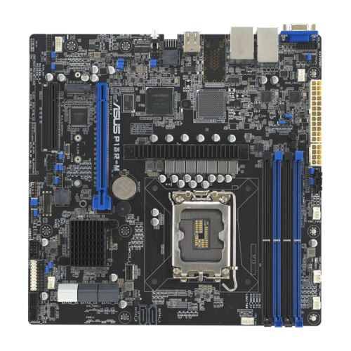 ASUS P13R-M, LGA 1700, Intel C262, 4xDDR5 ECC, 8xSATA, 1xM.2, 1xPCI-E 5.0 x16, 2x1Gb LAN, 3xUSB-A 3.2 Gen 2, 1xVGA, mATX