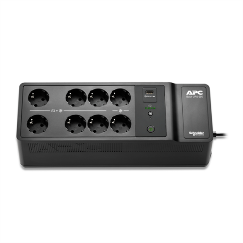 APC Back-UPS ES 650VA/400W, 230V, 8 Schuko (2 Surge & 6 batt.), USB, USB charge(type A), Data/DSL protection,(BE650G2-RS analogue), 1 year warranty