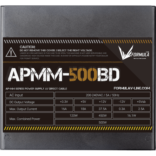 Formula V Line APMM-500BD, 500W, ATX3.1/PCIe5.1, APFC, 80+ Bronze, 12cm Fan