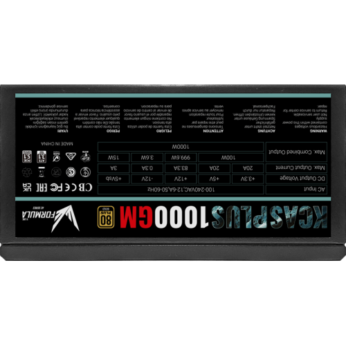 Formula V Line KCAS PLUS 1000GM, 1000W, ATX3.1/PCIe5.1, APFC, 80+ Gold, 14cm Fan, Full Modular