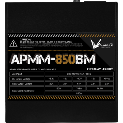 Formula V Line APMM-850BM, 850W, ATX3.1/PCIe5.1, APFC, 80+ Bronze, 12cm Fan, Full Modular