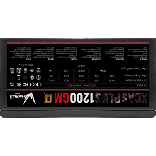 Formula V Line KCAS PLUS 1200GM, 1200W, ATX3.1/PCIe5.1, APFC, 80+ Gold, 14cm Fan, Full Modular