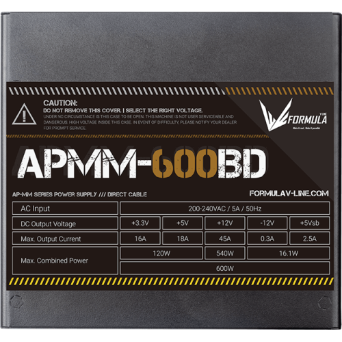 Formula V Line APMM-600BD, 600W, ATX3.1/PCIe5.1, APFC, 80+ Bronze, 12cm Fan