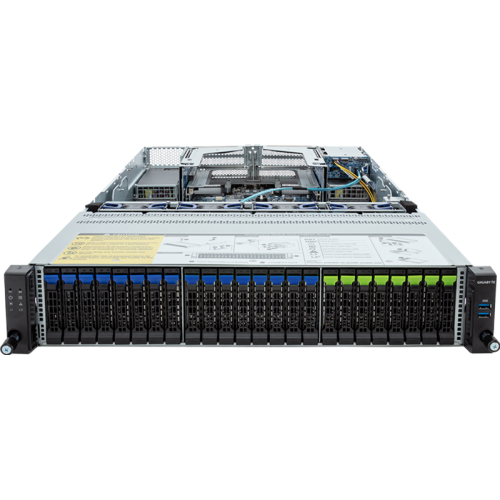 Gigabyte Server Platform R283-S98 / 2U / 2xIntel (Gen 4/5) / 2xHS / 32xDIMM / 8xSFF NVMe/SATA/SAS + 16xSFF SATA/SAS + 2xSFFSATA/SAS / 2x1GbE / 2xOCP 3.0 / 4xFHHL / 2x2000W / Rails