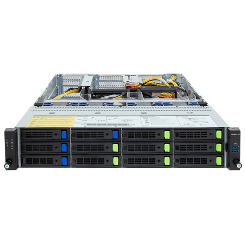 Gigabyte Server Platform R283-ZF0 Rev. 3x / 2U / 2xAMD (9004/9005) / 2xHS / 24xDIMM / 8xLFF NVMe/SAS/SATA + 4xLFF SAS/SATA / 4xGPUs DS / 1xOCP 3.0 / 1xFHHL / 2x2700W / Rails / 1Y
