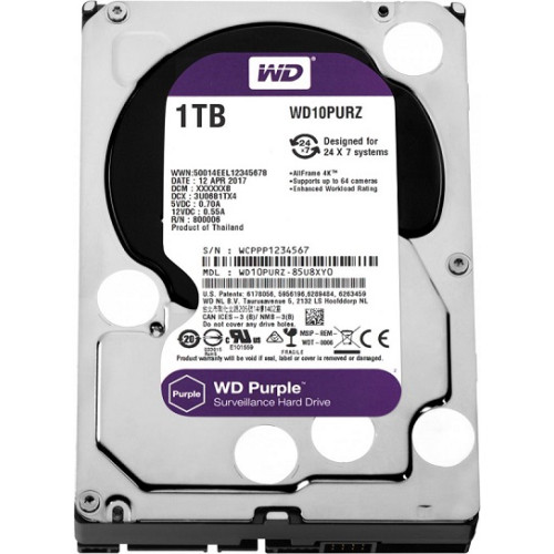 Western Digital HDD SATA-III  1000Gb Purple WD10PURZ, IntelliPower, 64MB buffer (DV&NVR), 1 year