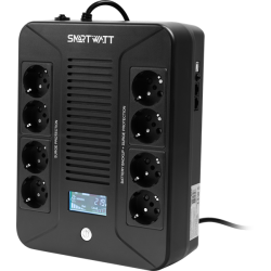 SMARTWATT ИБП линейно-интерактивный, мощность 600/360 ВА/Вт, напольный/настенный, LCD дисплей, Shuko CEE7/4 - 8 шт. (4 шт. с резервным питанием, 4 шт. - сетевой фильтр), встроенные АКБ
