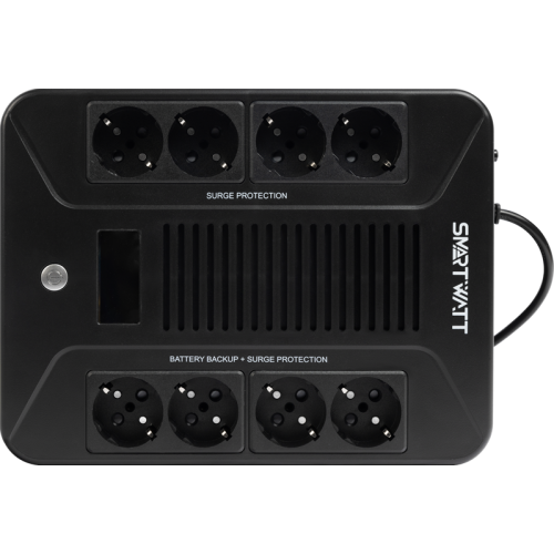 SMARTWATT ИБП линейно-интерактивный, мощность 600/360 ВА/Вт, напольный/настенный, LCD дисплей, Shuko CEE7/4 - 8 шт. (4 шт. с резервным питанием, 4 шт. - сетевой фильтр), встроенные АКБ