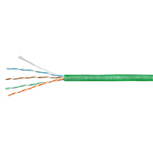 Cabeus UTP-4P-Cat.5e-SOLID-LSZH-GN Кабель витая пара UTP (U/UTP), категория 5e, 4 пары (24 AWG), одножильный, зеленый, LSZH, нг(А)-HF (305 м)