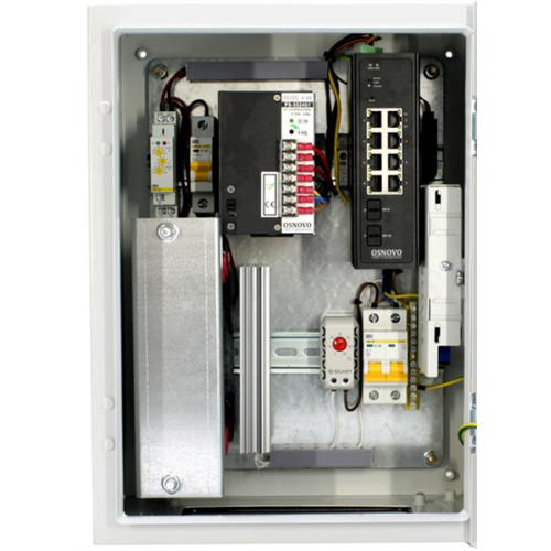 OSNOVO OS-34TB1(SW-80802-IM) Уличный Web-управляемый коммутатор с термостабилизацией и резервным питанием на базе уличной станции OSNOVO OS-34TB1.Порты: 2 x GE (10/100/1000BASE-T) с PoE (до 90W) + 6 x