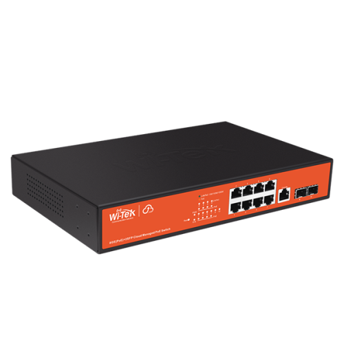 Wi-Tek WI-PCMS310GF, управляемый L2 PoE бюджет 150Вт, порты 8GE PoE,2SFP, Cloud,