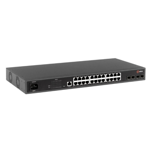 QTECH Управляемый коммутатор уровня L2+ с поддержкой PoE 802.3af/at, 24 порта 10/100/1000BASE-T PoE, 4 порта 100/1000BASE-X SFP, встроенный БП разъем питания на задней панели, 100-240В AC