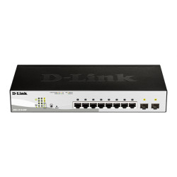 D-Link Управляемый L2 PoE-коммутатор, 8x1000Base-T PoE, 2х1000Base-X SFP, PoE-бюджет 65 Вт, упрощенный интерфейс CLI, Web-интерфейс, SNMP