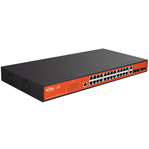 Wi-Tek WI-PCMS328GF, управляемый L2 PoE бюджет 400Вт, порты 24GE PoE, 2comboSFP, 2SFP, Cloud, v2