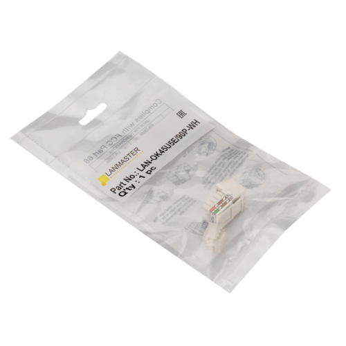 Модуль Keystone, RJ45, неэкранированный, кат.5E, со встроенной шторкой, 90 градусов, белый