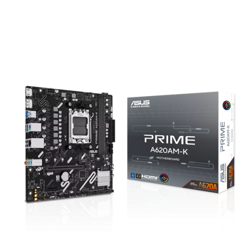 ASUS PRIME A620AM-K, AM5, A620A, 2*DDR5, 4*SATA, 1*M.2, 4*USB 3.2, 2*USB 2.0, 1*PCIx16, 1*PCIx1, DP+HDMI, mATX;