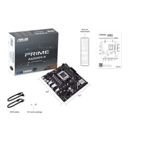 ASUS PRIME A620AM-K, AM5, A620A, 2*DDR5, 4*SATA, 1*M.2, 4*USB 3.2, 2*USB 2.0, 1*PCIx16, 1*PCIx1, DP+HDMI, mATX;
