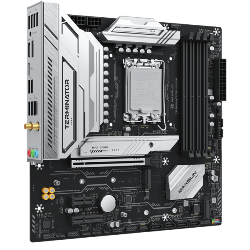 MAXSUN MS-Terminator B860M WIFI, LGA1851, B860, 4*DDR5, 4*SATA3, 3*M.2, USB 3.2, USB 2.0, Type-C, 1*PCIEx16, 1*PCIex4, 1*PCIex1, HDMI+DP, mATX