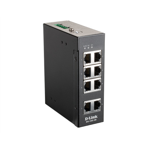 D-Link DIS-100E-8W/A1A, L2 Unmanaged Industrial Switch with 8 10/100Base-TX ports.1K Mac address, 802.3x Flow Control, Stand-alone, Auto MDI/MDI-X for each port, D-link Green technology, Metal case,