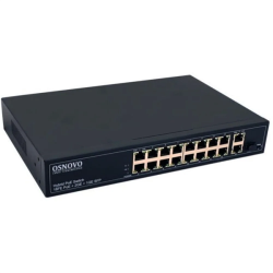 OSNOVO SW-61621(300W) PoE коммутатор Fast Ethernet на 16 x RJ45 PoE + 2 x RJ45 GE + 1 SFP GE порта. Порты: 2 x FE (10/100Base-T) с PoE (до 60W, A+B) + 14x FE (10/100Base-T) с PoE (до 30W) , 2 x GE Upl