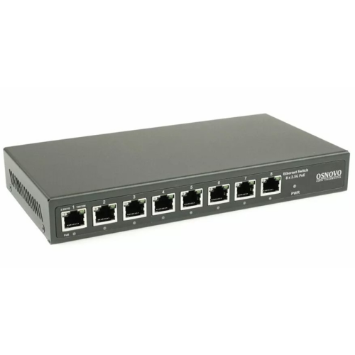OSNOVO SW-8D-1(120W) PoE коммутатор 2.5G Ethernet на 8 RJ45 портов. Порты: 1 x 2.5G (10/100/1000/2500Base-TX) с PoE (до 90W, A+B) + 7 x 2.5G (10/100/1000/2500Base-TX) с PoE (до 30W). Соответствует ста