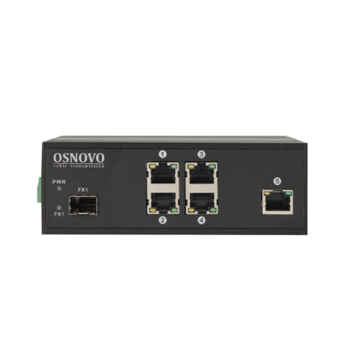 OSNOVO SW-40501/IC Промышленный PoE коммутатор Fast Ethernet на 6 портов. Порты: 4 x FE (10/100Base-T) с PoE (до 30W) + 1 x FE (10/100Base-T) + 1 x FE SFP (100Base-X). Вход для резервного питания. Вст