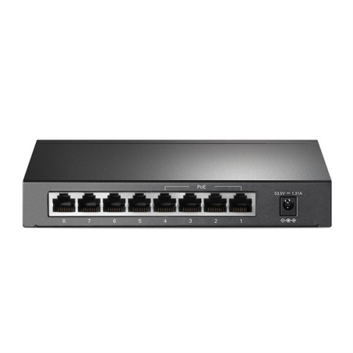 TP-Link TL-SF1008P, 8-портовый 10/100 Мбит/с настольный PoE коммутатор, 8 портов RJ45 10/100 Мбит/с + 4 порта PoE, IEEE 802.3af, бюджет PoE 57 Вт, стальной корпус