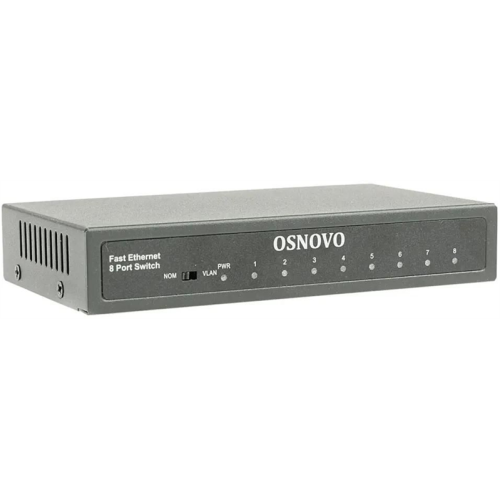 OSNOVO SW-10800 Неуправляемый коммутатор Fast Ethernet на 8 RJ45 портов. Порты: 8 x FE (10/100Base-TX). Изоляция портов (VLAN). Auto MDI/MDIX Встроенная грозозащита 3кВ. В комплекте БП DC12V(1A). Разм
