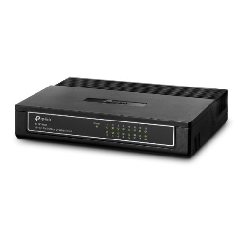 TP-Link TL-SF1016D, 16-портовый 10/100 Мбит/с настольный коммутатор, 16 портов RJ45 10/100 Мбит/с, пластиковый корпус