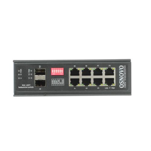 OSNOVO SW-70802/I Промышленный коммутатор Gigabit Ethernet на 10 портов. Порты: 8 x GE (10/100/1000Base-T) + 2 x GE SFP (1000Base-X). Поддержка режима CCTV: Увеличение расстояния передачи данных и пит