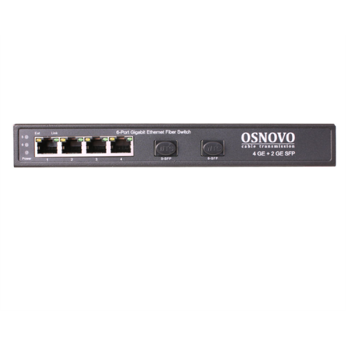 OSNOVO SW-7042 Коммутатор Gigabit Ethernet на 4 RJ45 + 2 SFP. Порты: 4 x GE (10/100/1000Base-T), 2 x GE SFP (1000Base-FX). В комплекте БП DC12V(1A). Встроенная грозозащита 3кВ. Возможно крепление на с