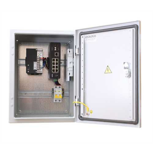 OSNOVO OS-341(SW-60812/I) Уличный коммутатор на базе уличной станции OSNOVO OS-341. Порты: 6 x FE (10/100Base-T) с PoE (до 30W) + 2 x FE (10/100Base-T) с PoE (до 60W) + 1 x GE (10/100/1000Base-T) + 2