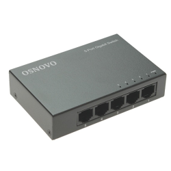 OSNOVO SW-5G Неуправляемый коммутатор Gigabit Ethernet на 5 портов. Порты: 5 x GE (10/100/1000Base-T). Auto MDI/MDIX Встроенная грозозащита 2кВ. В комплекте БП DC12V(1A). Размеры (ШхВхГ): 100 x 23 x 6