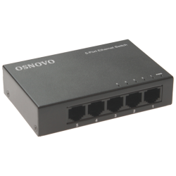 OSNOVO SW-5F Неуправляемый коммутатор Fast Ethernet на 5 портов. Порты: 5 x FE (10/100Base-TX). Auto MDI/MDIX Встроенная грозозащита 2кВ. В комплекте БП DC12V(1A). Размеры (ШхВхГ): 100 x 23 x 65мм. Ра