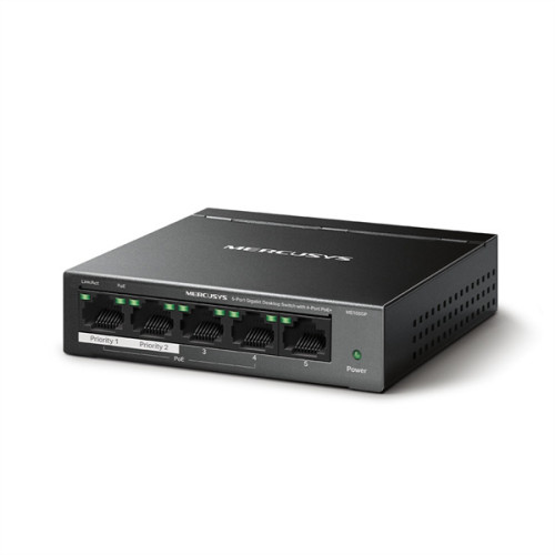 Mercusys MS105GP, настольный коммутатор с 5 гигабитными портами (4 порта PoE+)