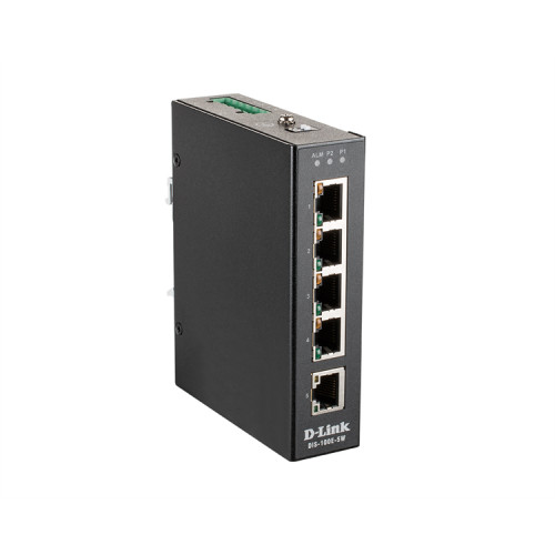 D-Link DIS-100E-5W/A1A, L2 Unmanaged Industrial Switch with 5 10/100Base-TX ports.1K Mac address, 802.3x Flow Control, Stand-alone, Auto MDI/MDI-X for each port, D-link Green technology, Metal case,