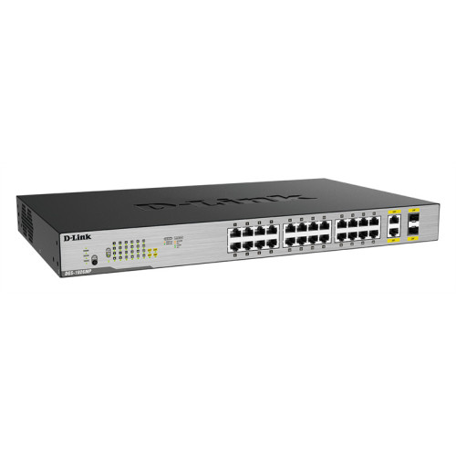 D-Link Неуправляемый PoE-коммутатор, 24x1000Base-T PoE, 2xCombo 1000Base-T/SFP, PoE-бюджет 370 Вт, корпус металл