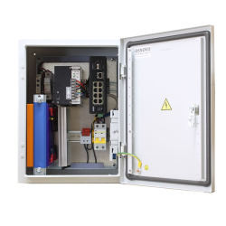 OSNOVO OS-34TB1(SW-60812/I) Уличный коммутатор с термостабилизацией и резервным питанием на базе уличной станции OSNOVO OS-34TB1. Порты: 6 x FE (10/100Base-T) с PoE (до 30W) + 2 x FE (10/100Base-T) с