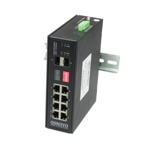 OSNOVO SW-80802/I(Port 90W,300W) Промышленный HiPoE коммутатор Gigabit Ethernet на 8GE PoE + 2 GE SFP порта. Порты: 1 x GE (10/100/1000Base-T) с PoE BT (до 90W) + 7 x GE (10/100/1000Base-T) с PoE (до