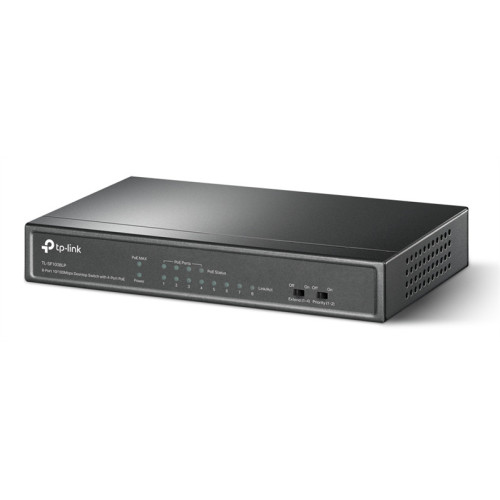 TP-Link TL-SF1008LP, 8-портовый 10/100 Мбит/с неуправляемый коммутатор с 4 портами PoE, металлический корпус, настольная установка, бюджет PoE — 41 Вт.